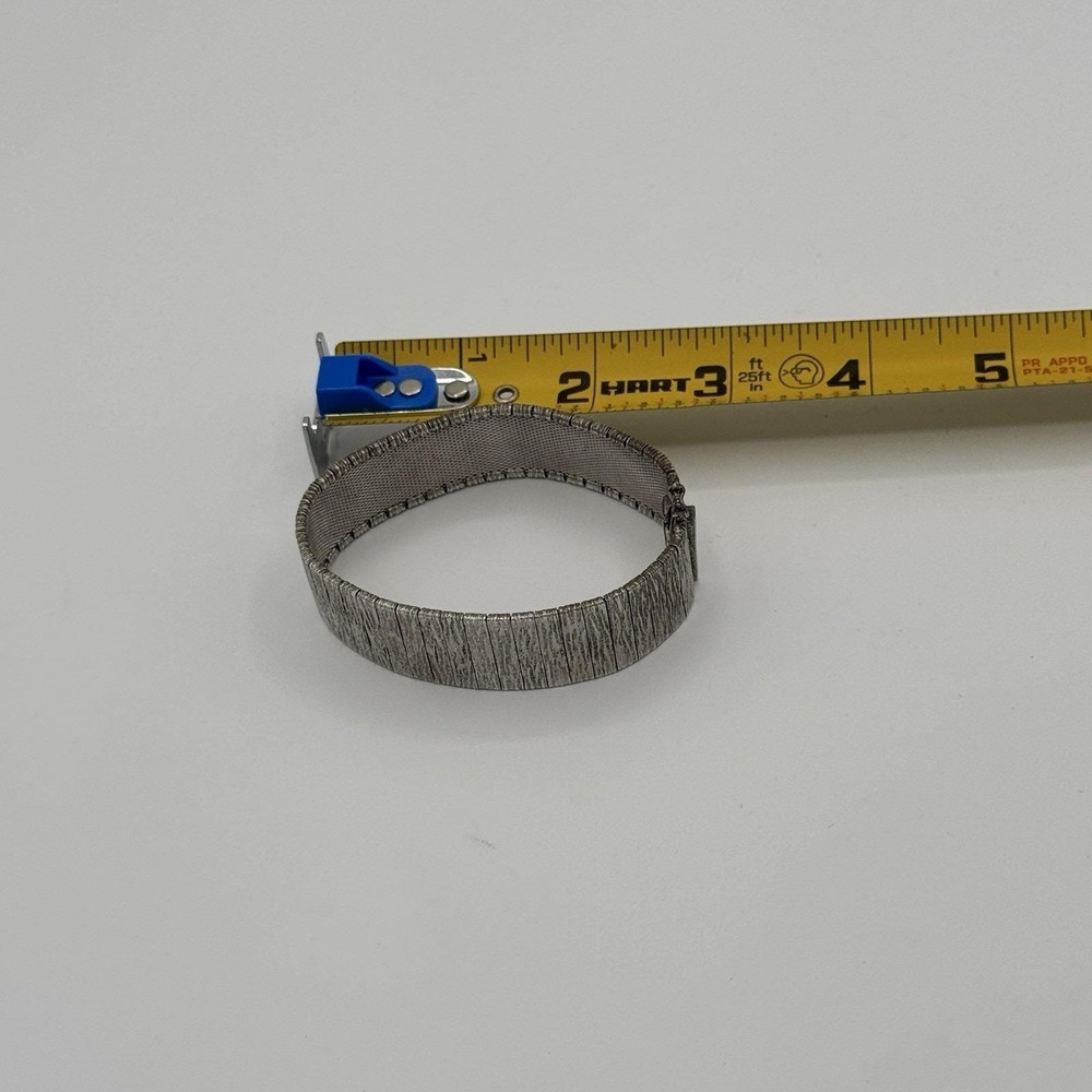 Vintage Sterling Silver Wide Mesh Bracelet Box Clasp Brutalist Modernist Brushed - Picture 8 of 10